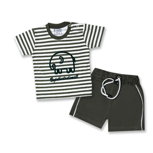 JOY KIDS Baby Boy Two-Piece Set – Stripe Print Knit Top with Embroidery & Matching Knit Pants