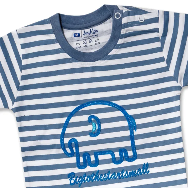JOY KIDS Baby Boy Two-Piece Set – Stripe Print Knit Top with Embroidery & Matching Knit Pants