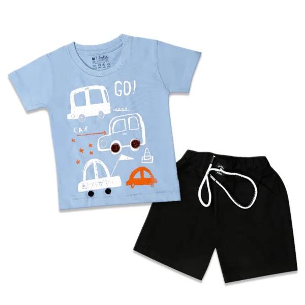 JOY KIDS Baby Boy Two-Piece Set – Knit Top with Chest Print & Extended-Length Bermuda Pant
