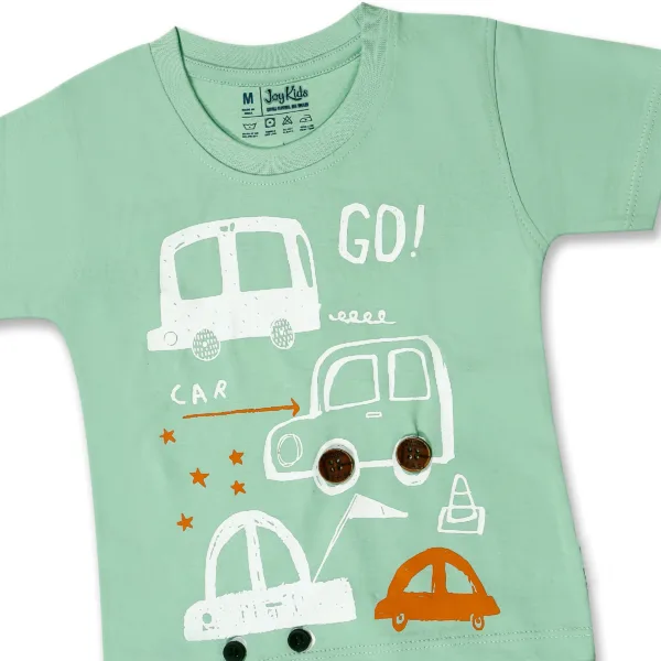 JOY KIDS Baby Boy Two-Piece Set – Knit Top with Chest Print & Extended-Length Bermuda Pant