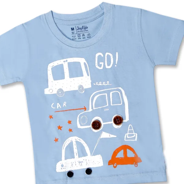 JOY KIDS Baby Boy Two-Piece Set – Knit Top with Chest Print & Extended-Length Bermuda Pant