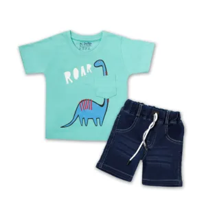 JOY KIDS Baby Boy Two-Piece Set – Knit Top with Chest Embroidery & Deep Blue Denim