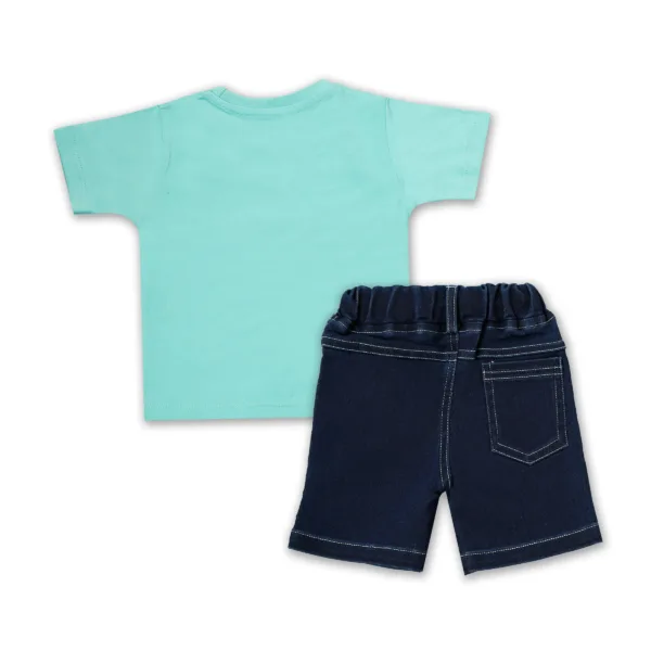 JOY KIDS Baby Boy Two-Piece Set – Knit Top with Chest Embroidery & Deep Blue Denim