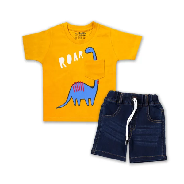 JOY KIDS Baby Boy Two-Piece Set – Knit Top with Chest Embroidery & Deep Blue Denim