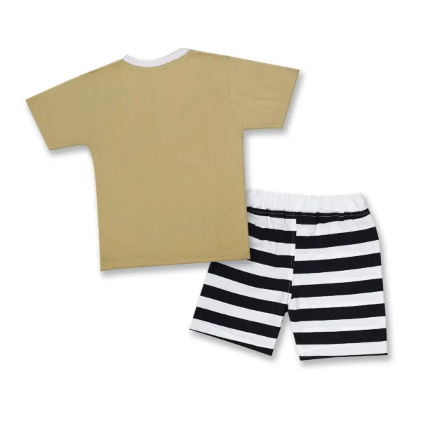 JOY KIDS Baby Boy Two-Piece Set – Knit Top with Chest Print & Stripe Printed Pant, Top.