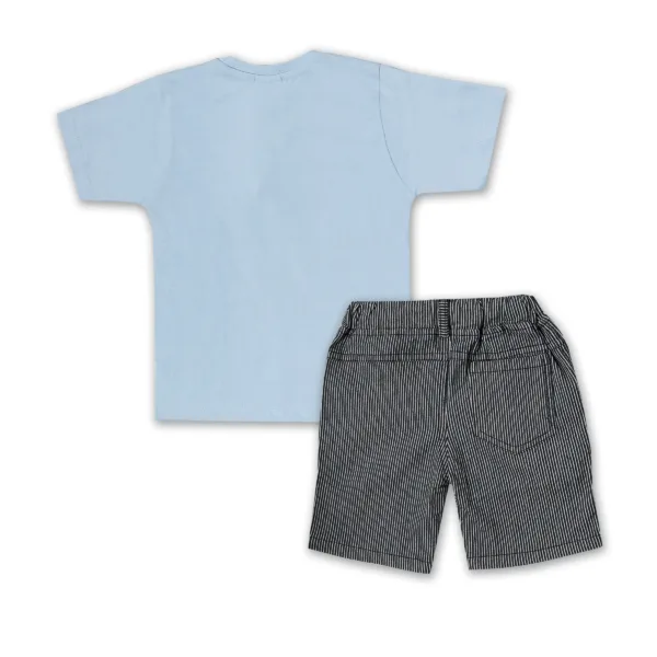 JOY KIDS  Baby Boy Two-Piece Set – Knit Top with Denim Stripe Tie & Pocket
