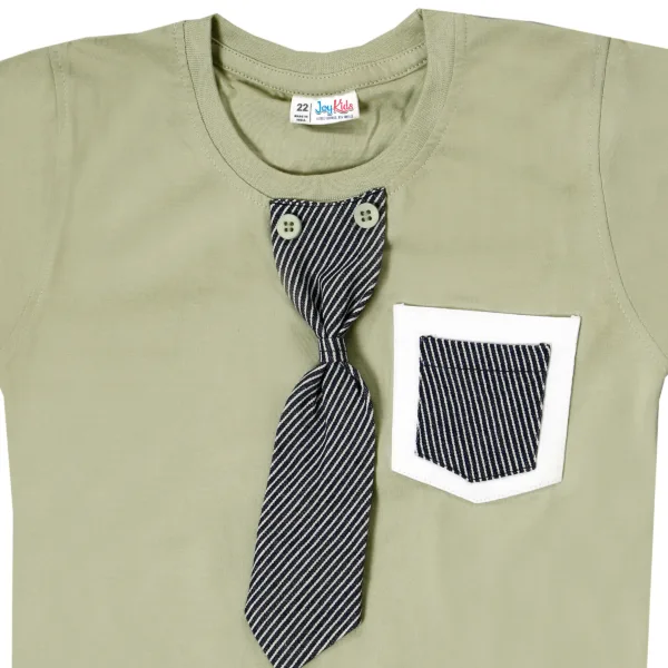 JOY KIDS  Baby Boy Two-Piece Set – Knit Top with Denim Stripe Tie & Pocket