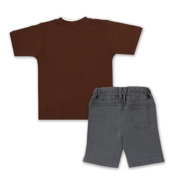 JOY KIDS Baby Boy Two-Piece Set – Knit Top with Chest Embroidery & Stretchable Lycra Denim Bottom