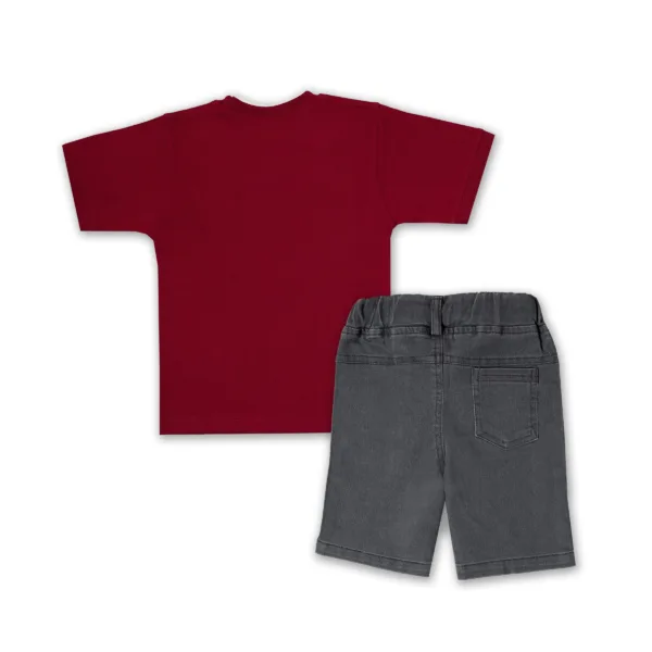 JOY KIDS Baby Boy Two-Piece Set – Knit Top with Chest Embroidery & Stretchable Lycra Denim Bottom