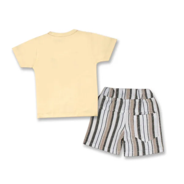JOY KIDS Baby Boy Two-Piece Set – Knit Top with Chest Print & Applique, Multicoloured Stripe Bottom, Blue & Clay Print, 1-2 Year Olds