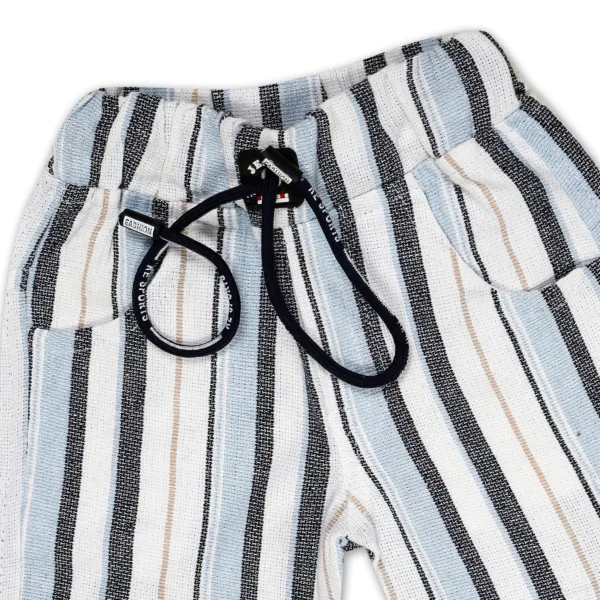 JOY KIDS Baby Boy Two-Piece Set – Knit Top with Chest Print & Applique, Multicoloured Stripe Bottom, Blue & Clay Print, 1-2 Year Olds