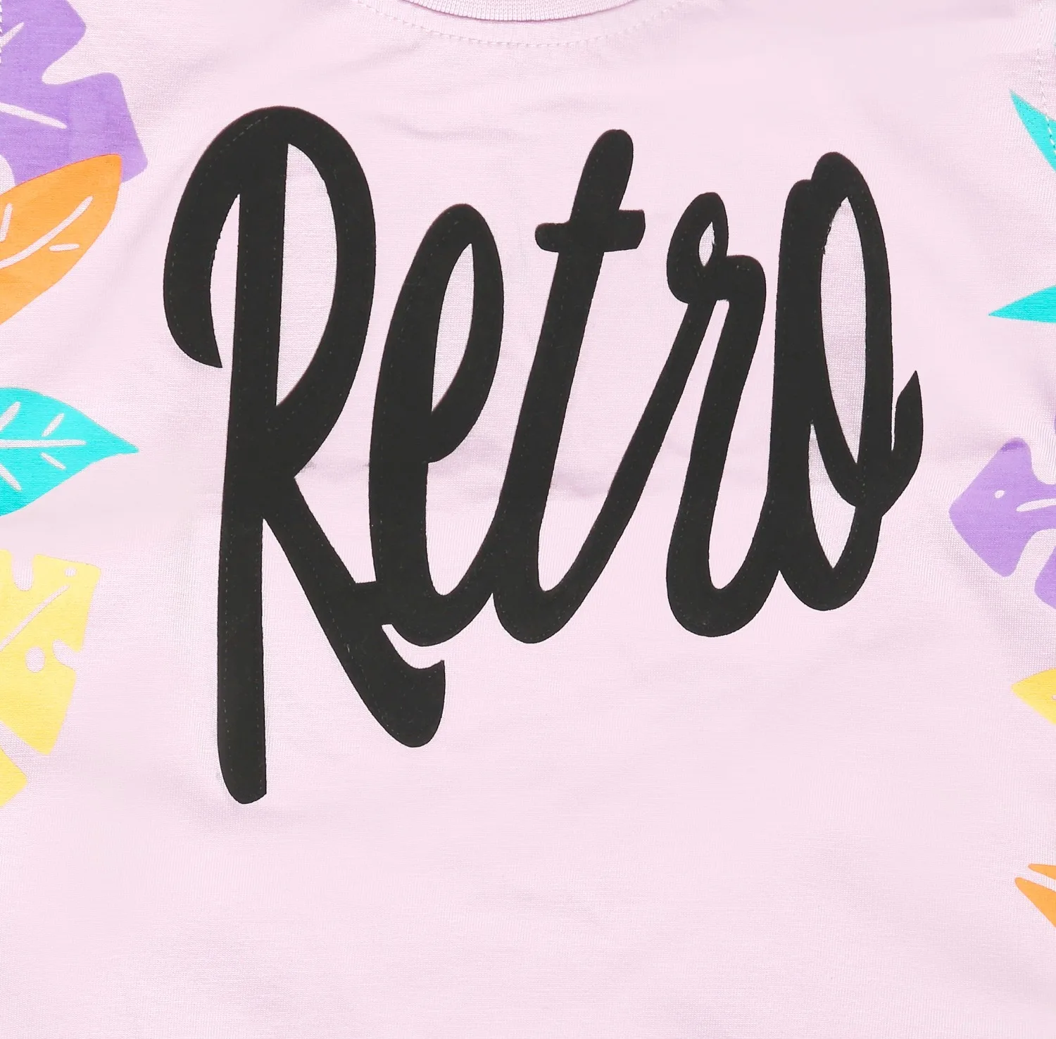 Joy Kids Baby Girls Retro Print T-Shirt and Denim Shorts Set, Lilac/Sea Green, 2-Piece Summer Outfit