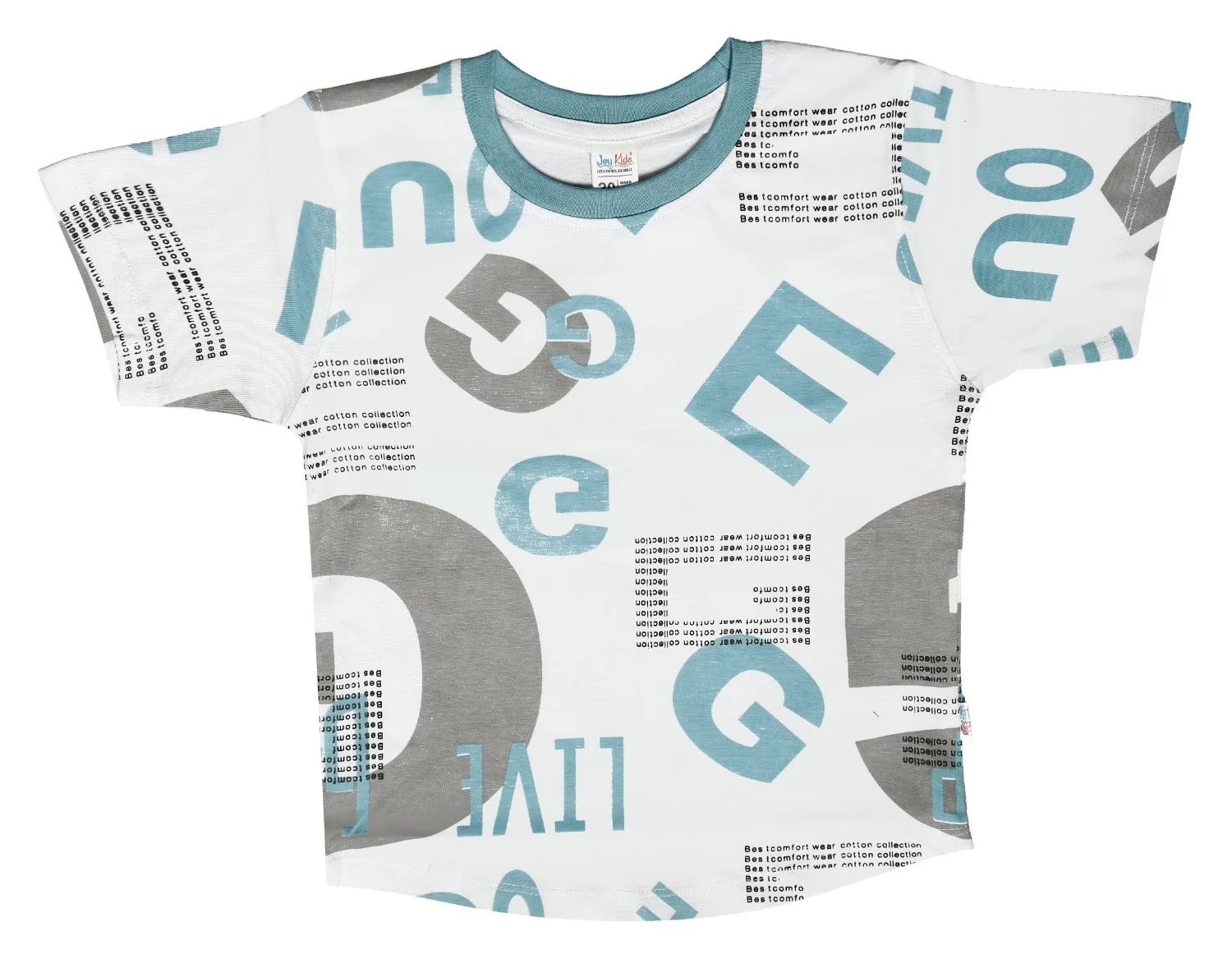 Joy Kids Boys 2-Piece Summer Outfit Set, Alphabet Graphic Print T-Shirt with Shorts, Turquoise Blue and Tomato Red