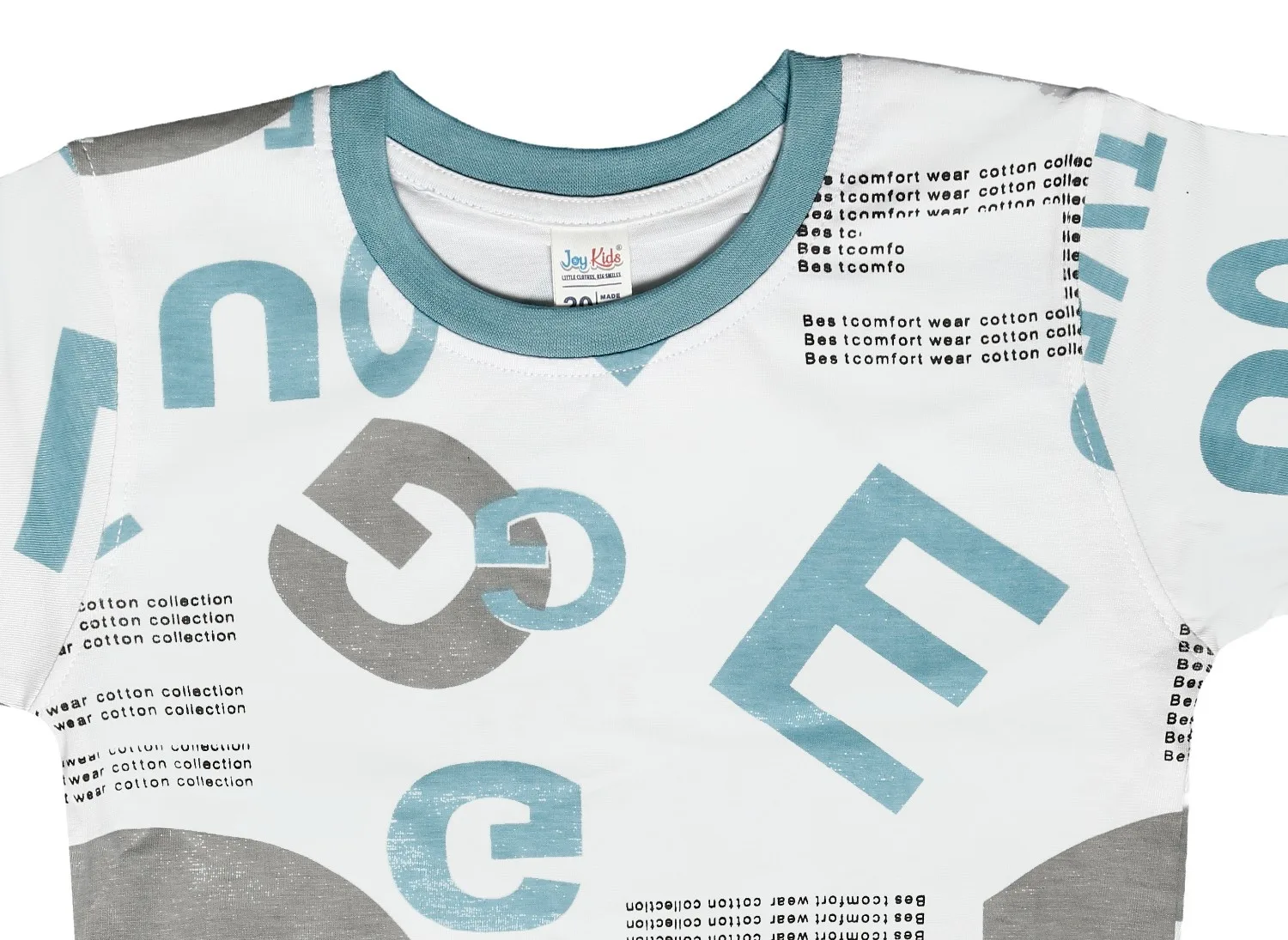 Joy Kids Boys 2-Piece Summer Outfit Set, Alphabet Graphic Print T-Shirt with Shorts, Turquoise Blue and Tomato Red