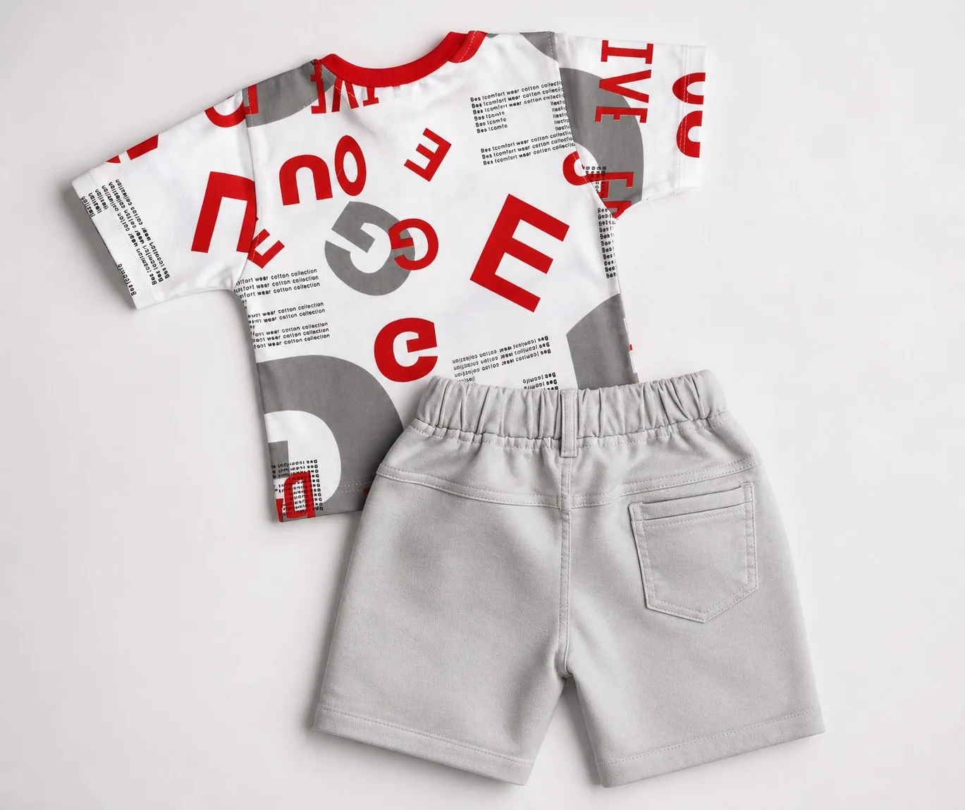 Joy Kids Boys 2-Piece Summer Outfit Set, Alphabet Graphic Print T-Shirt with Shorts, Turquoise Blue and Tomato Red