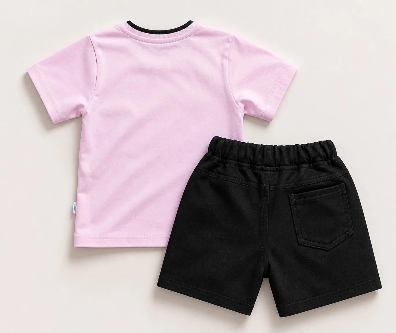 Joy Kids Adventure Panda 2-Piece Set, Half-Sleeve T-Shirt with 3D Applique and Cargo Shorts, Toddler Boys, Lilac/Khaki