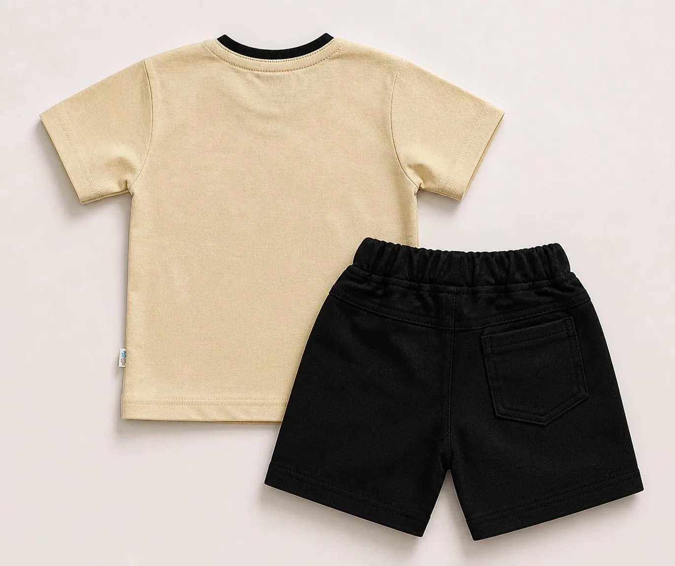 Joy Kids Adventure Panda 2-Piece Set, Half-Sleeve T-Shirt with 3D Applique and Cargo Shorts, Toddler Boys, Lilac/Khaki