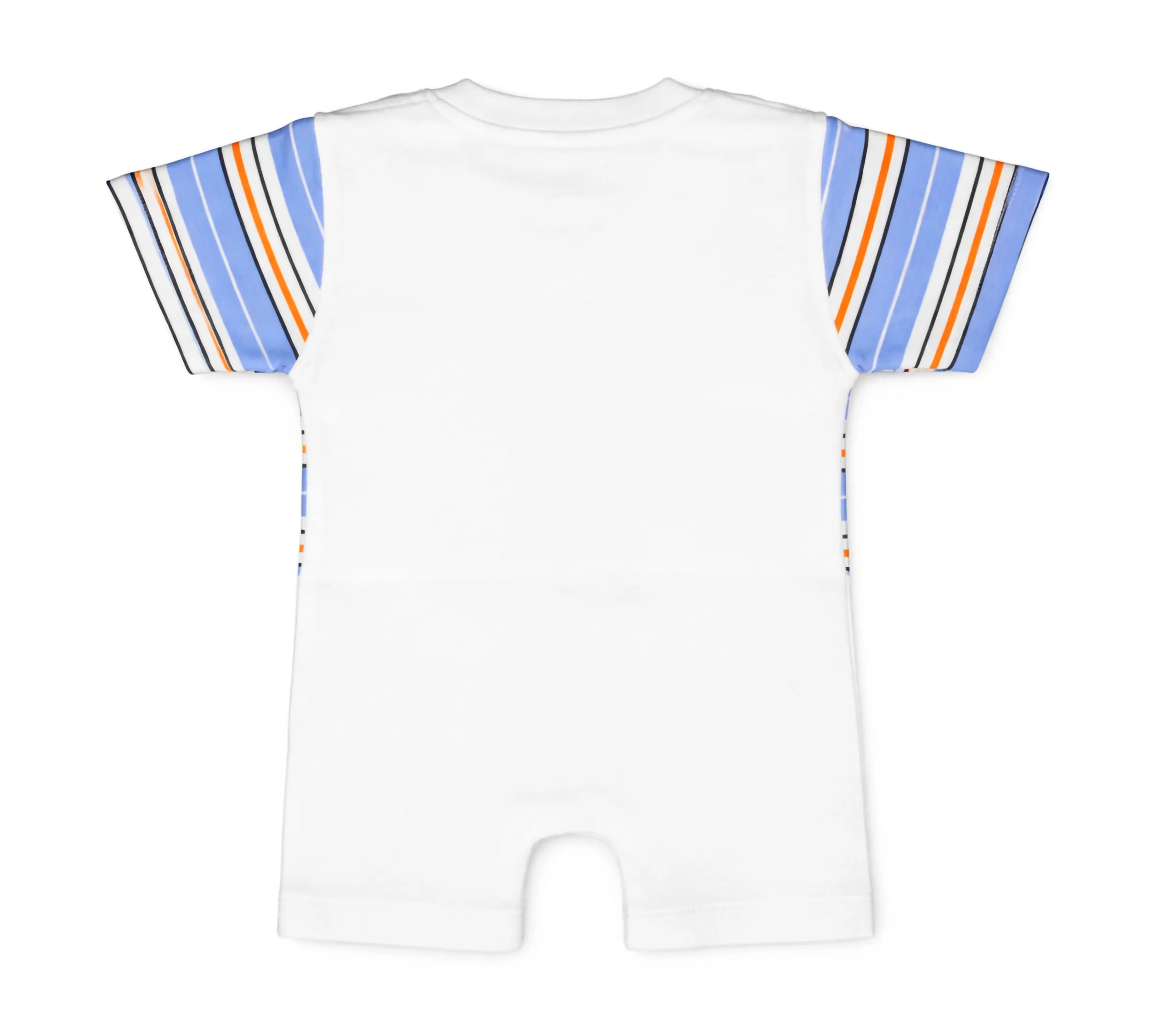 Joy Kids Baby Romper, Striped Print, Soft Cotton Short Sleeve Onesie with Snap Button Closure, Comfortable Casual Wear for Infants & Toddlers, Blue & Orange