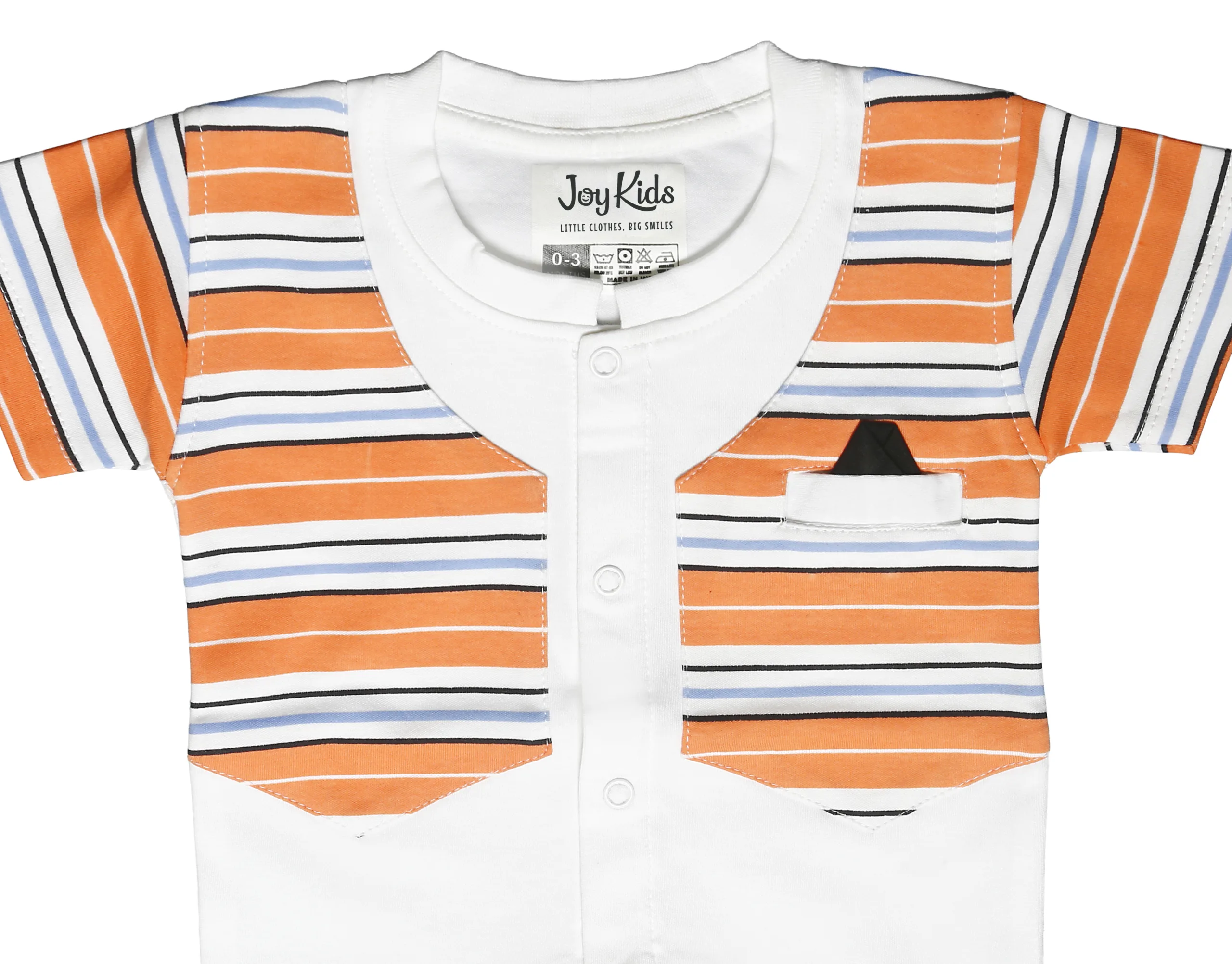 Joy Kids Baby Romper, Striped Print, Soft Cotton Short Sleeve Onesie with Snap Button Closure, Comfortable Casual Wear for Infants & Toddlers, Blue & Orange