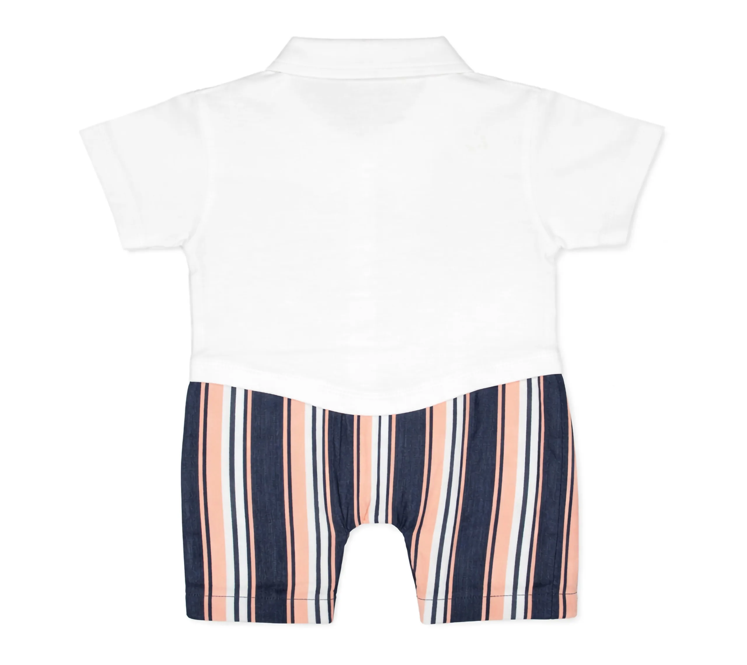 Joy Kids Baby Boys Striped Romper, Short Sleeve Collared Jumpsuit with Snap Button Closure, Soft Cotton Casual Summer Wear for Infants, Pink & Green