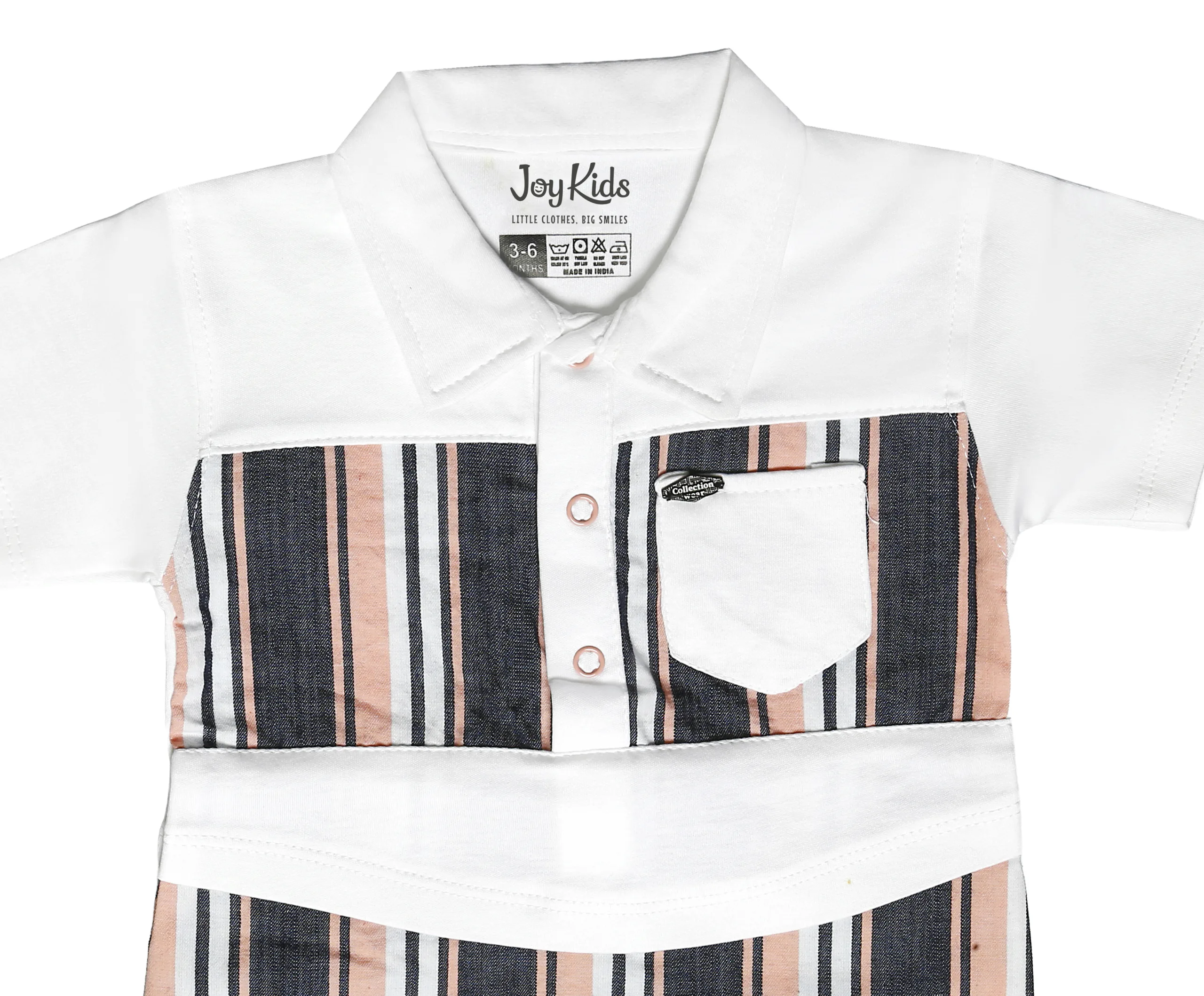 Joy Kids Baby Boys Striped Romper, Short Sleeve Collared Jumpsuit with Snap Button Closure, Soft Cotton Casual Summer Wear for Infants, Pink & Green