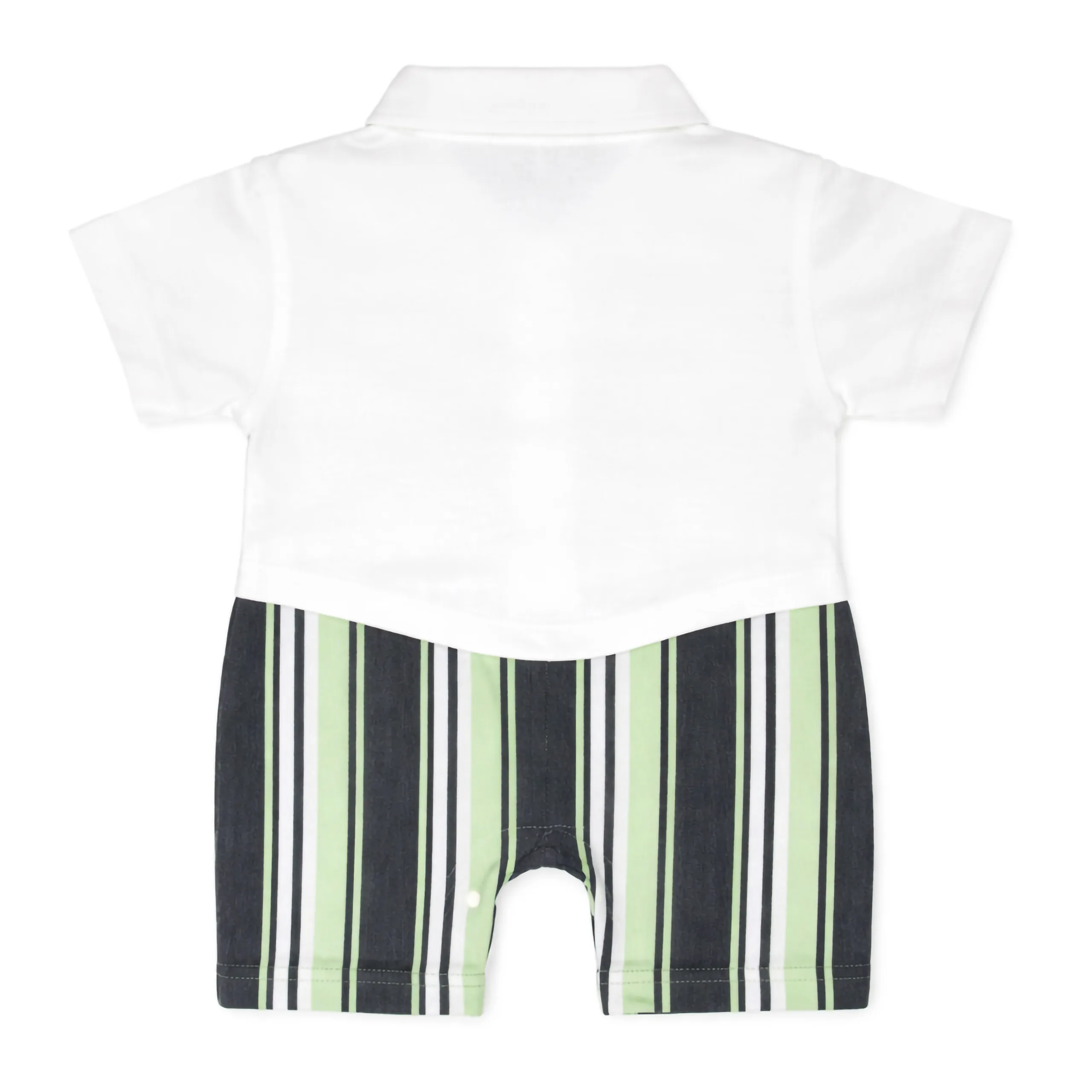 Joy Kids Baby Boys Striped Romper, Short Sleeve Collared Jumpsuit with Snap Button Closure, Soft Cotton Casual Summer Wear for Infants, Pink & Green