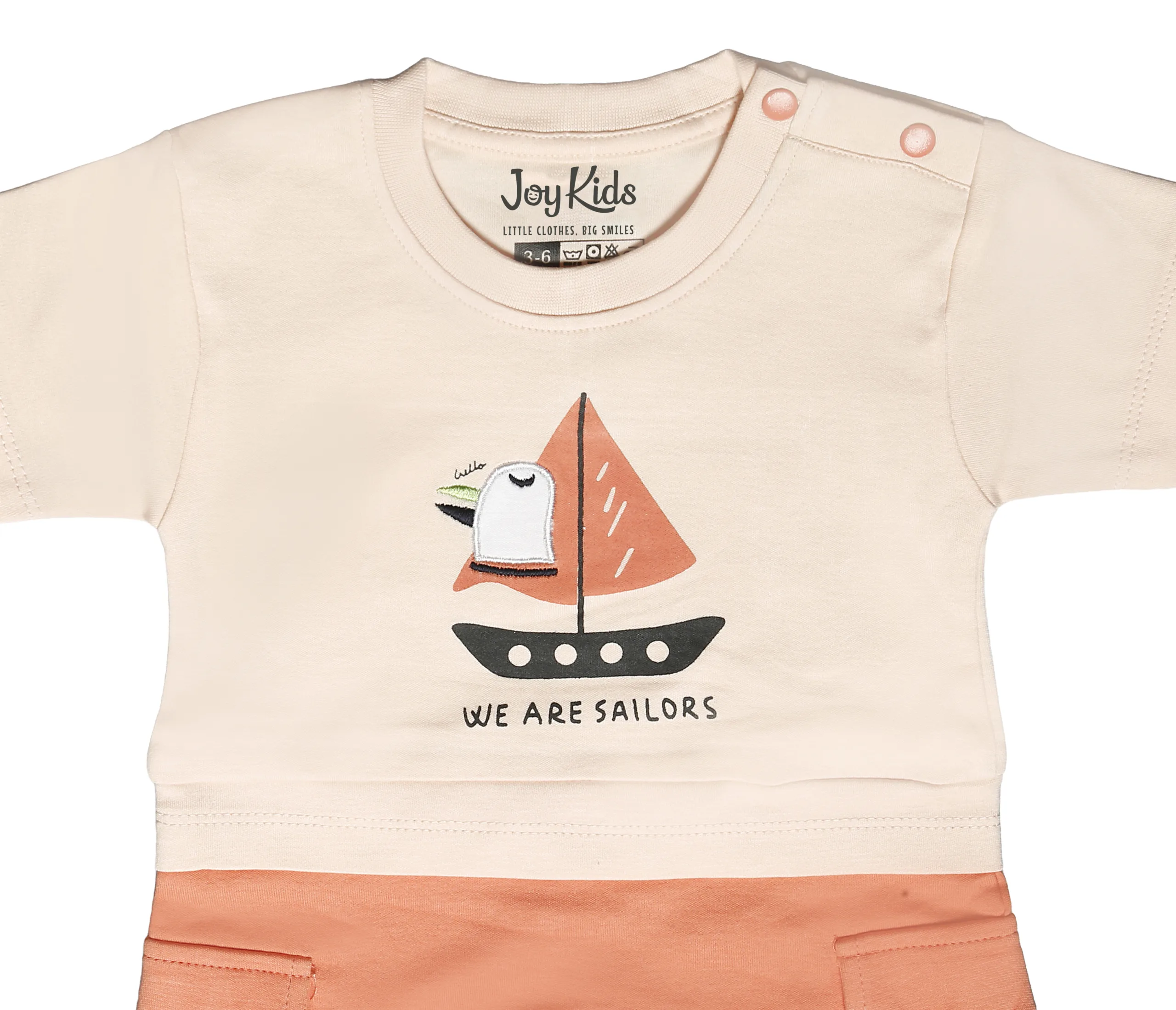 Joy Kids Baby Romper, Sailor Graphic Print, Half Sleeve Cotton Jumpsuit with Cargo Pockets & Snap Button Closure, Soft Summer Casual Wear for Babies
