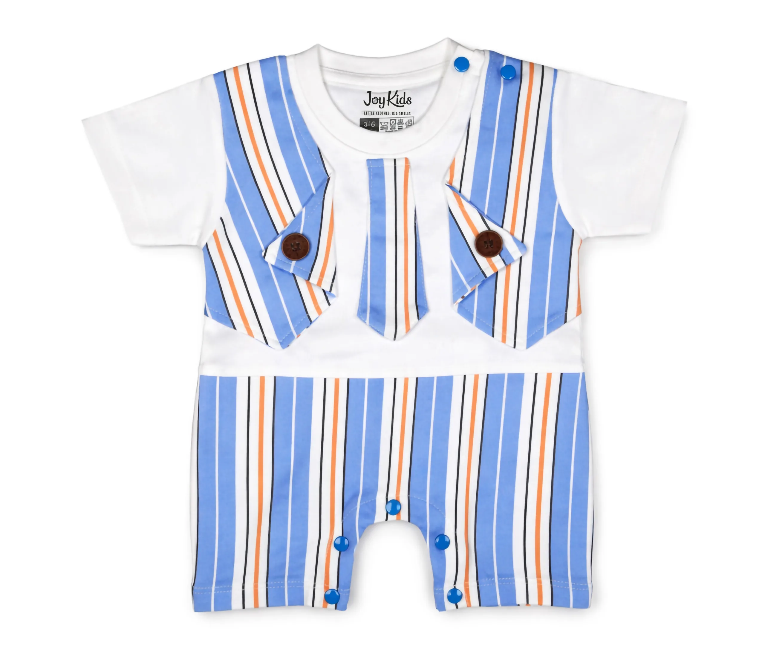 Joy Kids Baby Romper with Striped Pattern & Bow Detail, Soft Cotton Short Sleeve Onesie, Snap Button Closure, Comfortable Casual Wear for Babies