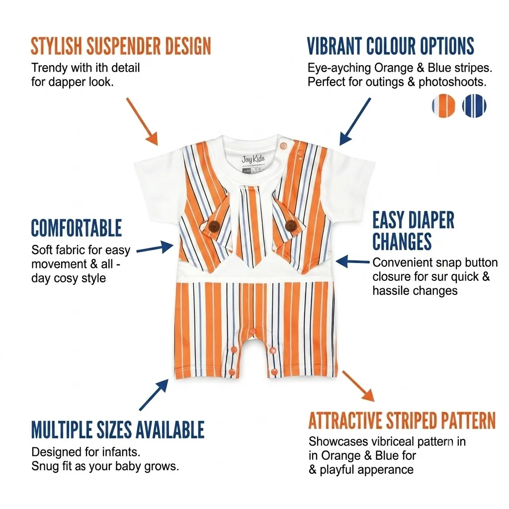 Joy Kids Baby Romper with Striped Pattern & Bow Detail, Soft Cotton Short Sleeve Onesie, Snap Button Closure, Comfortable Casual Wear for Babies
